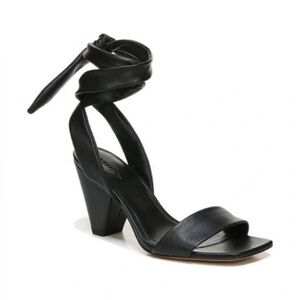 VINCE Anais Leather Ankle Tie Heeled Sandal Shoes Black 7.5